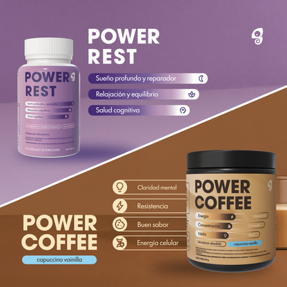PACK 1 POWER COFFEE CAPUCCINO VAINILLA (ENERGIA Y FOCUS) + 1 POWER REST (DUERME PROFUNDO)