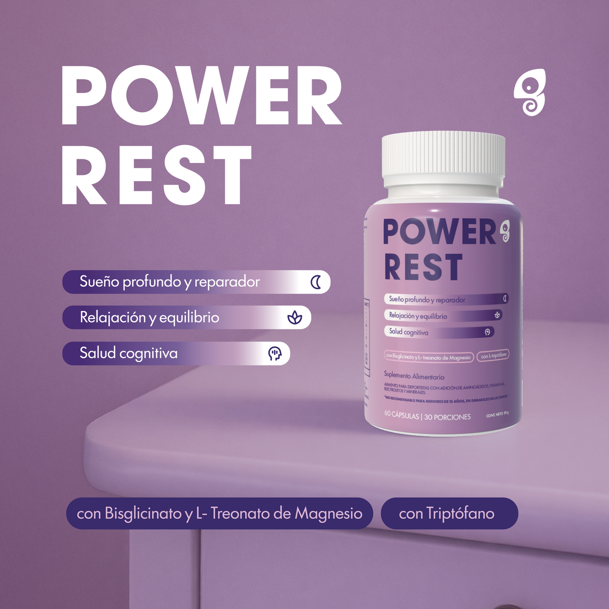 Power Rest (Suplemento para Dormir con Magnesio y Triptófano: Duerme Profundo) - 60 cápsulas - 30 Porciones